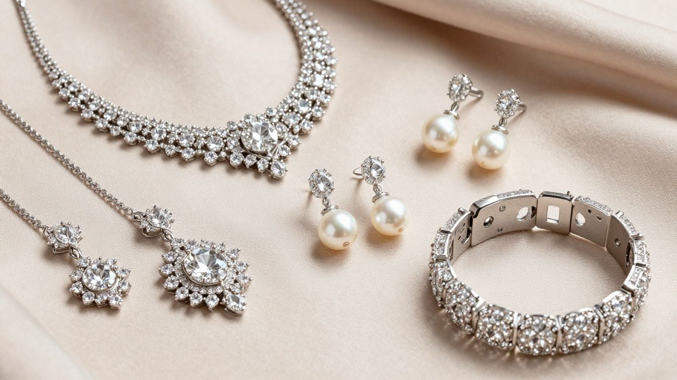Sparkling occasion jewellery collection with necklaces, earrings, and bracelets.