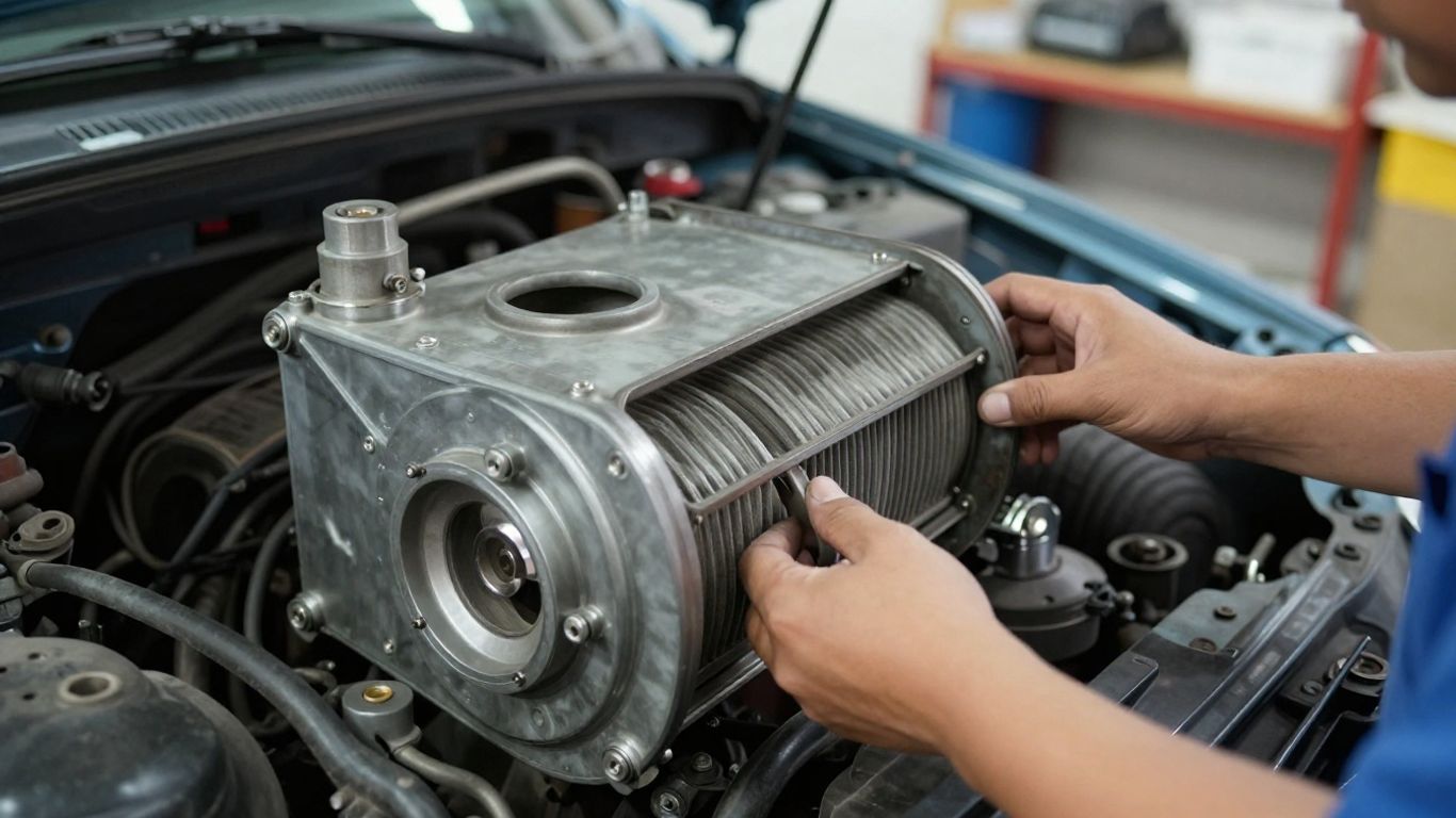 A clean air filter inside a car engine bay