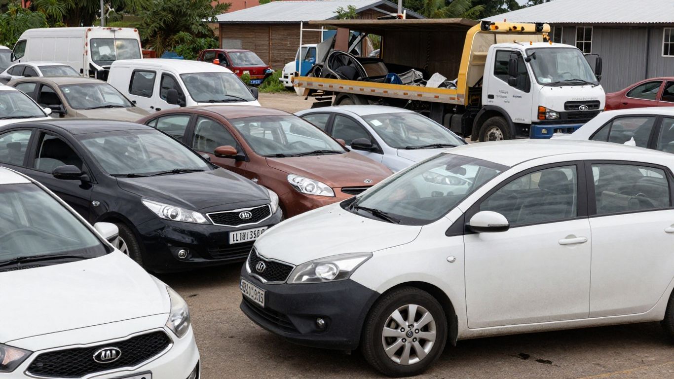 Kia cars at a wrecking yard.