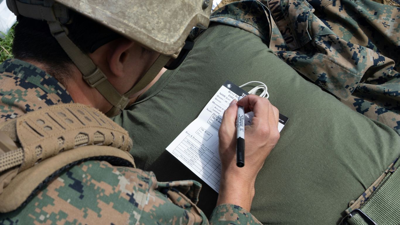 Soldier writing on paper with pen