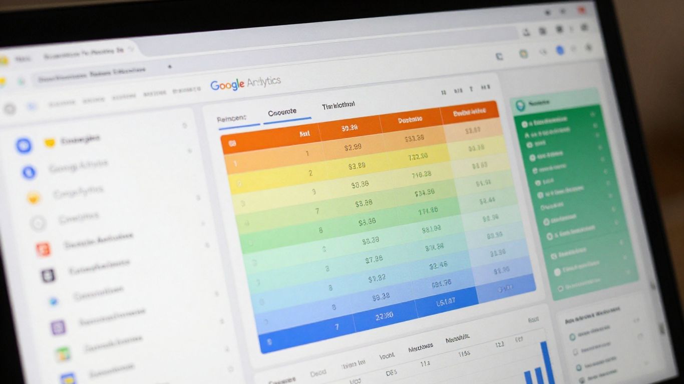 Google Analytics dashboard on a laptop screen.