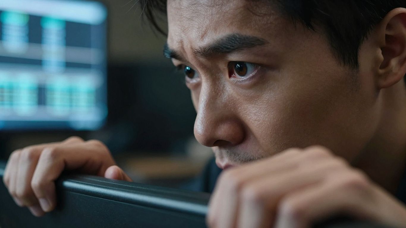 The tense face of a trader staring at a screen.