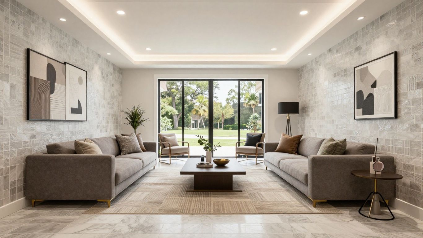 Elegant basement remodeling with Bovenzi Tile in Suwanee, Georgia.