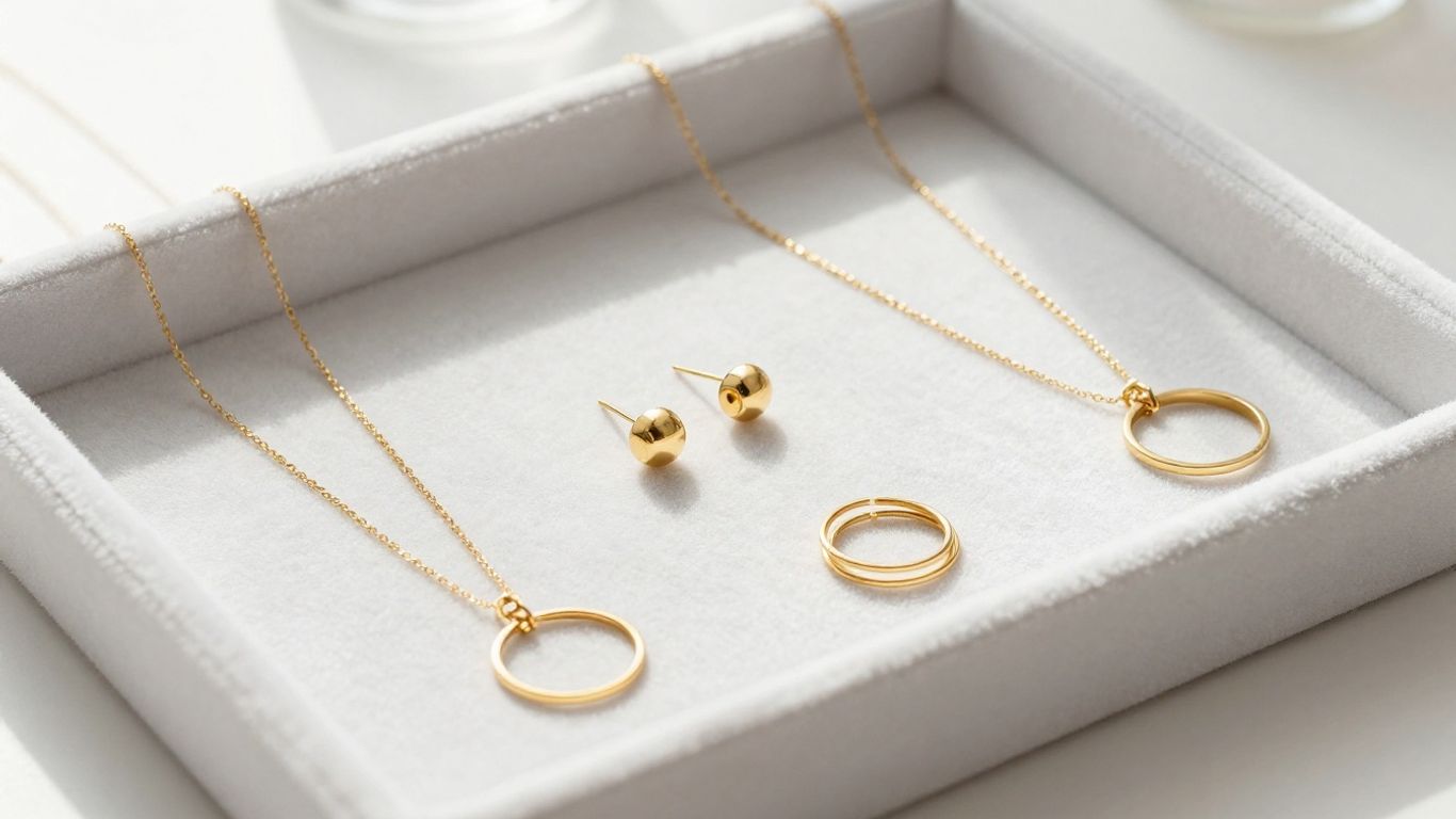 A curated collection of elegant gold jewellery on vanity