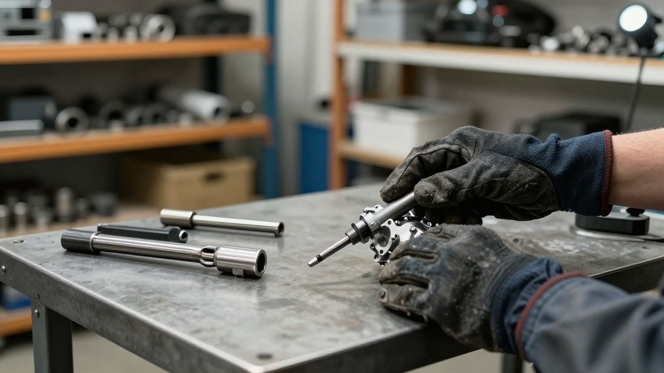 Used Audi gearbox beside workshop tools