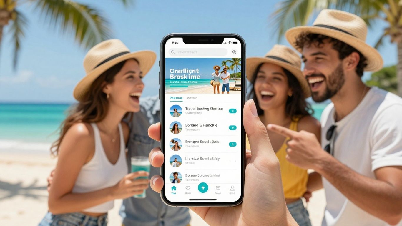 Friends planning a trip on a travel website.