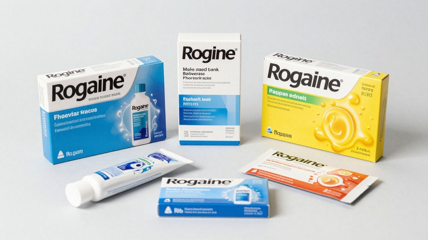 Men's Rogaine hair regrowth products on display.