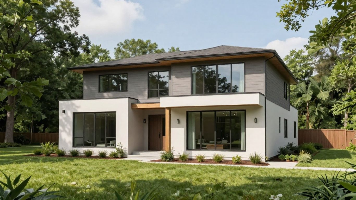 Berkeley Lake house extension with modern design and green surroundings.