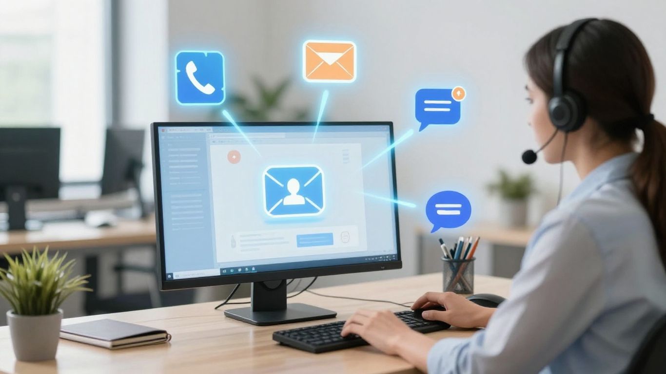 Customer support agent managing multiple communication channels.
