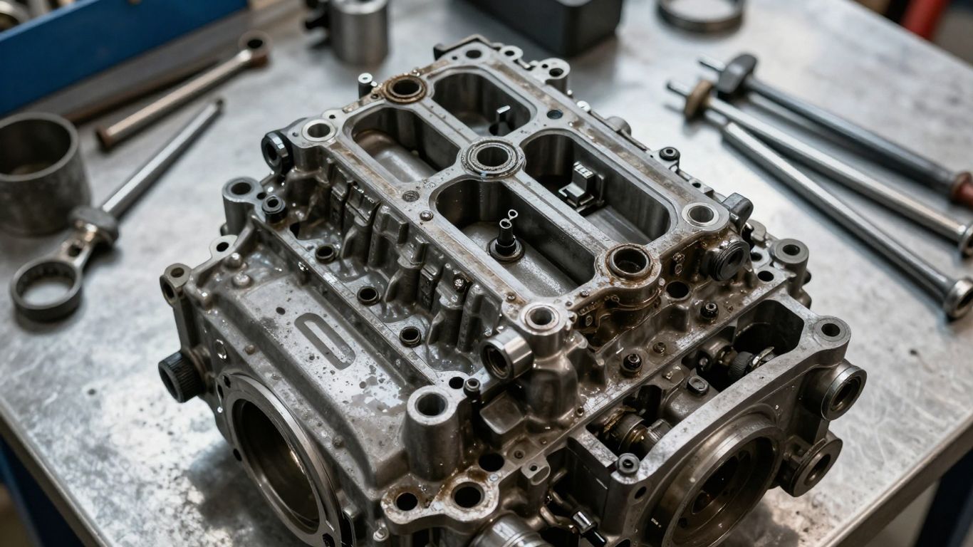 Inspecting used Subaru engine parts for quality