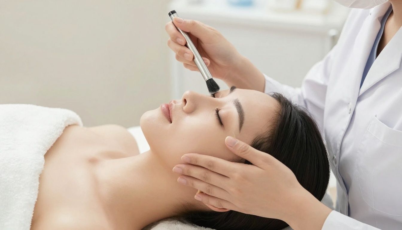 A close-up shot of a client receiving a relaxing beauty treatment by a skilled esthetician