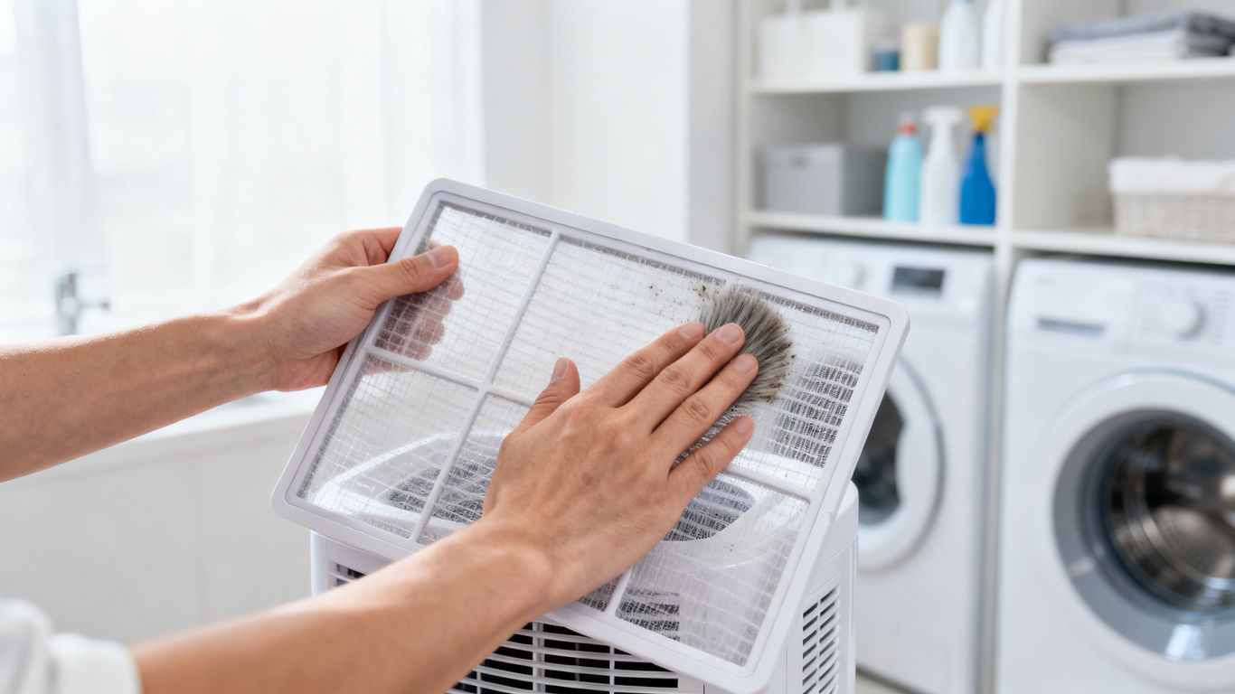 Carefully cleaning a dehumidifier air filter