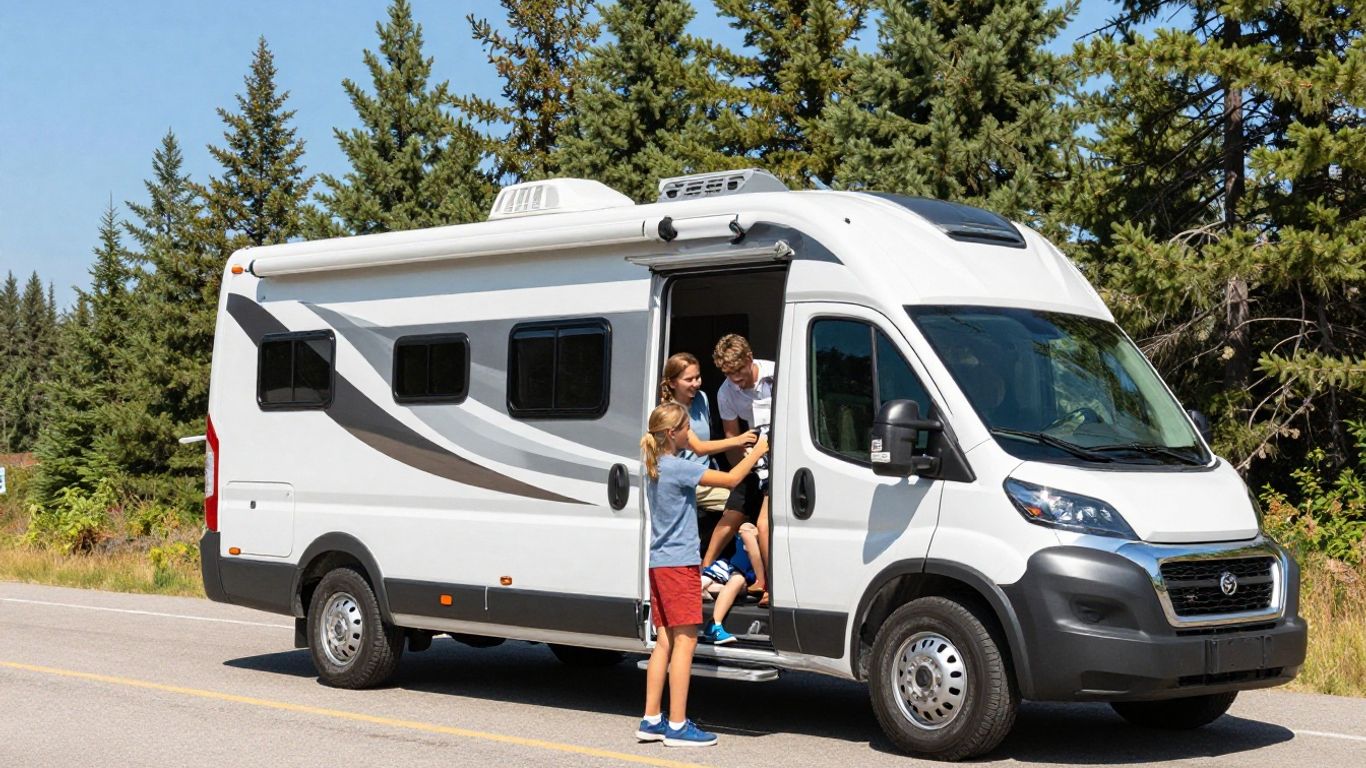 Family loading RV for a Canadian road trip adventure.