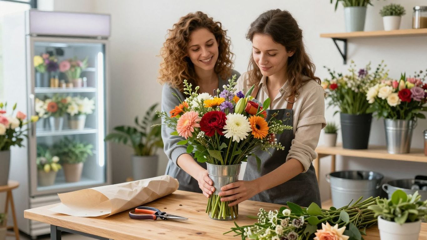 Florist preparing a same-day bouquet in Altona