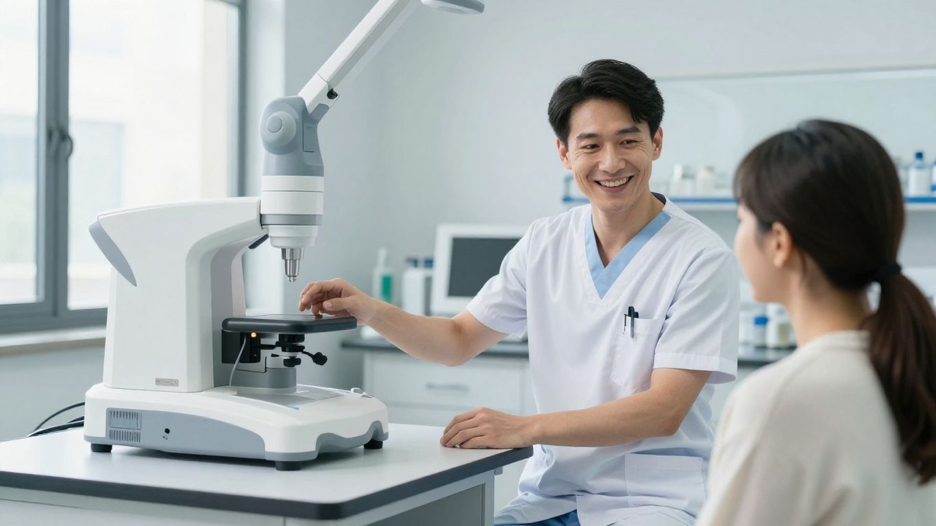 Modern lab with professional and patient
