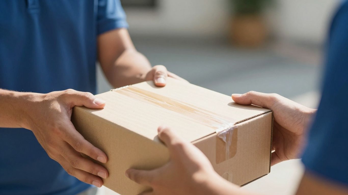 Customer receiving a package from a delivery person.
