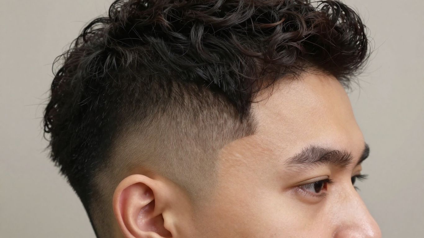 Man with skin fade and curly top hairstyle.