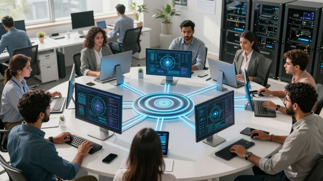 Connected technology in a modern office environment.