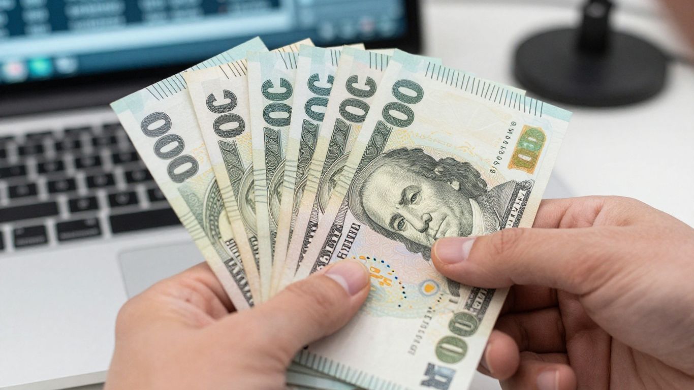 Hand holding money, trading success