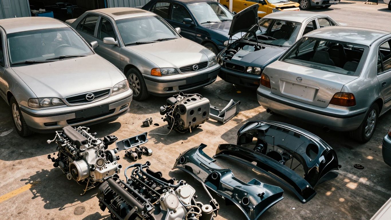Mazda 3 car parts at a wrecking yard.