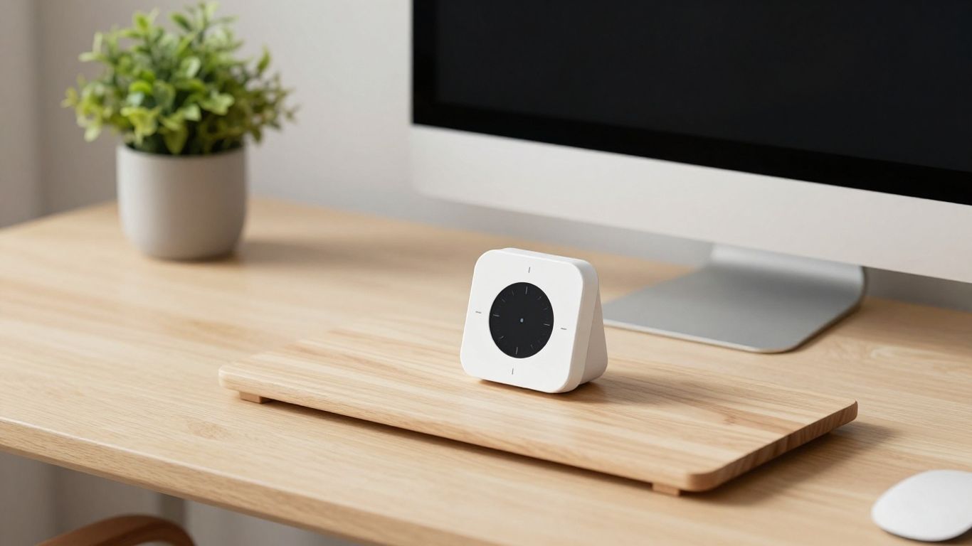 Minimalist Pomodoro timer on a clean desk.