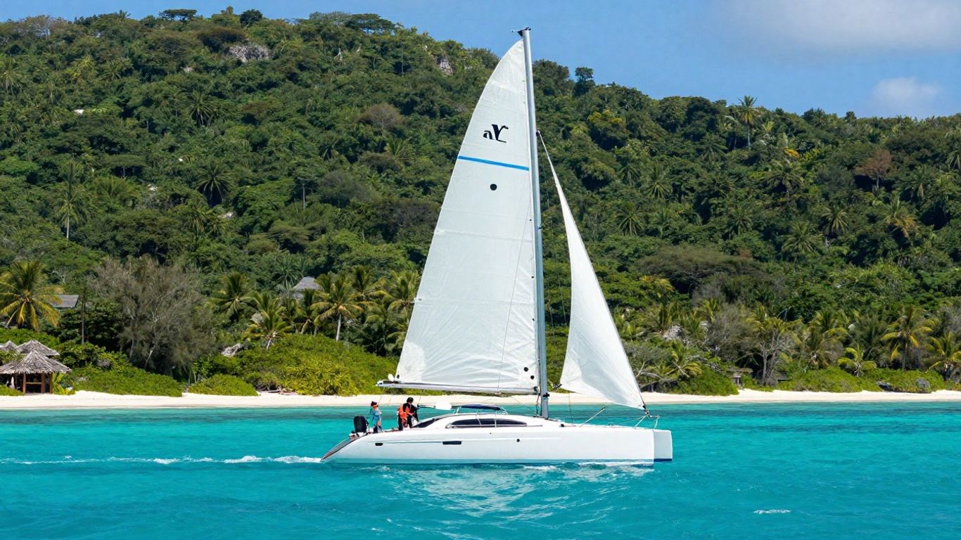 Catamaran sailing in the BVI waters.