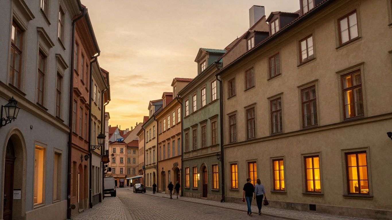Vue colorée d’une capitale européenne au coucher du soleil