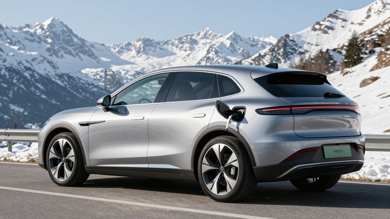 Plug-in Hybrid Auto auf Schweizer Bergstraße
