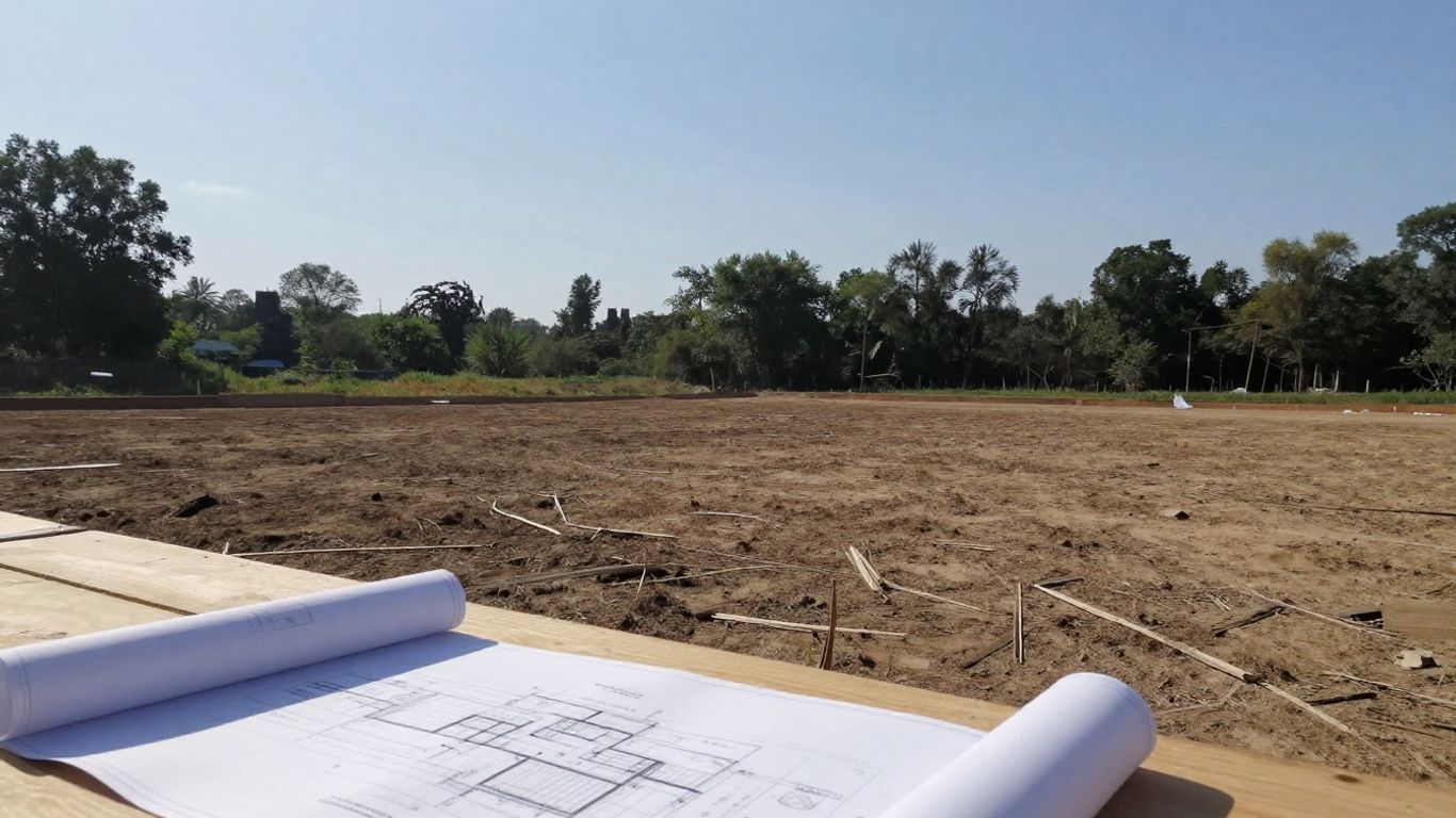 Undeveloped land with a blueprint, ready for building.