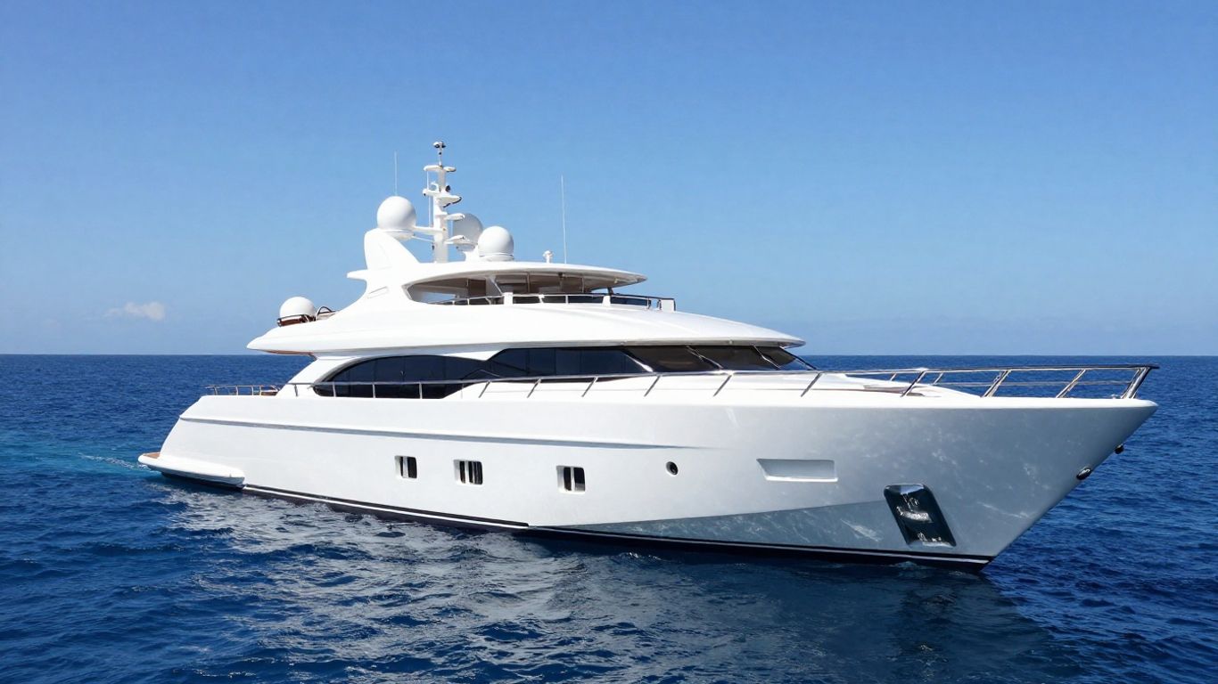 Luxury superyacht on blue ocean water.
