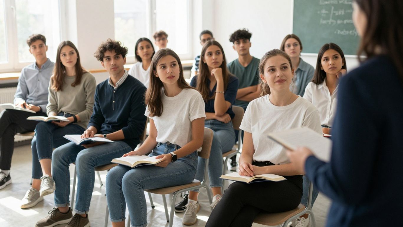 Students in a medication aide class learning.