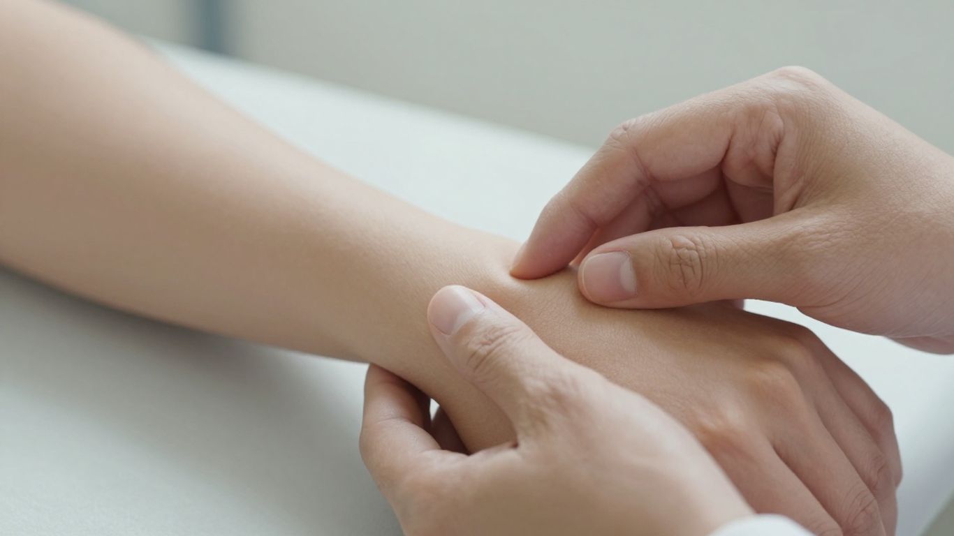 Doctor examining patient's arm for EMG test.