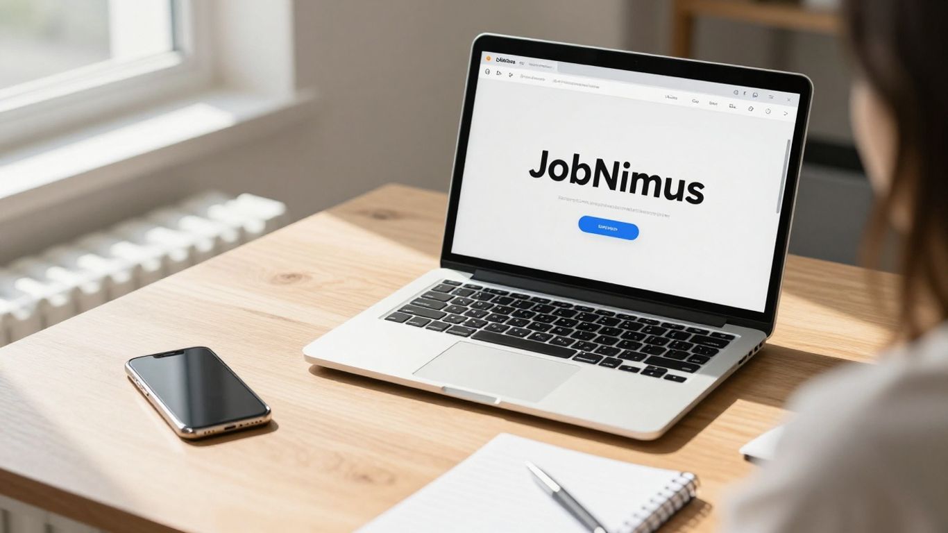 JobNimbus software on a laptop in an office.