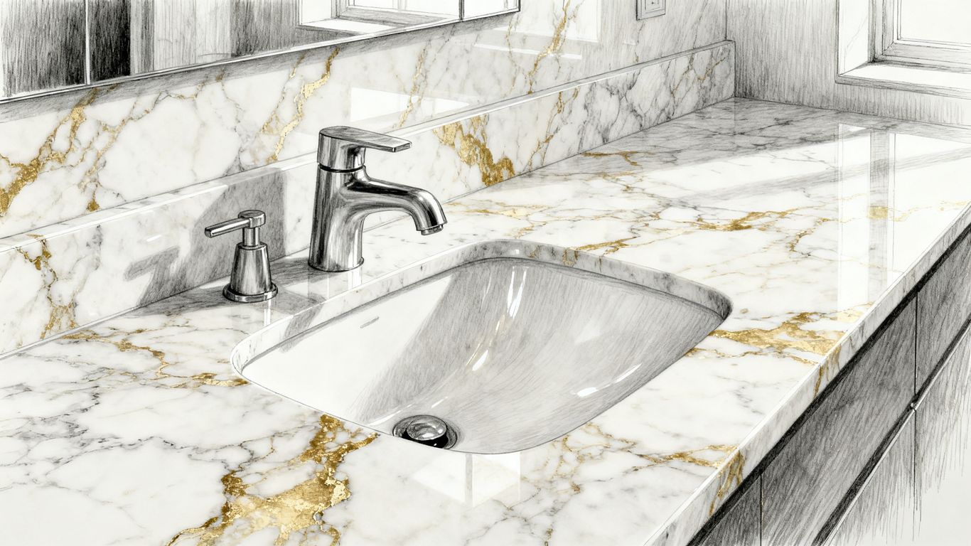 Polished and honed Calacatta Gold marble surfaces