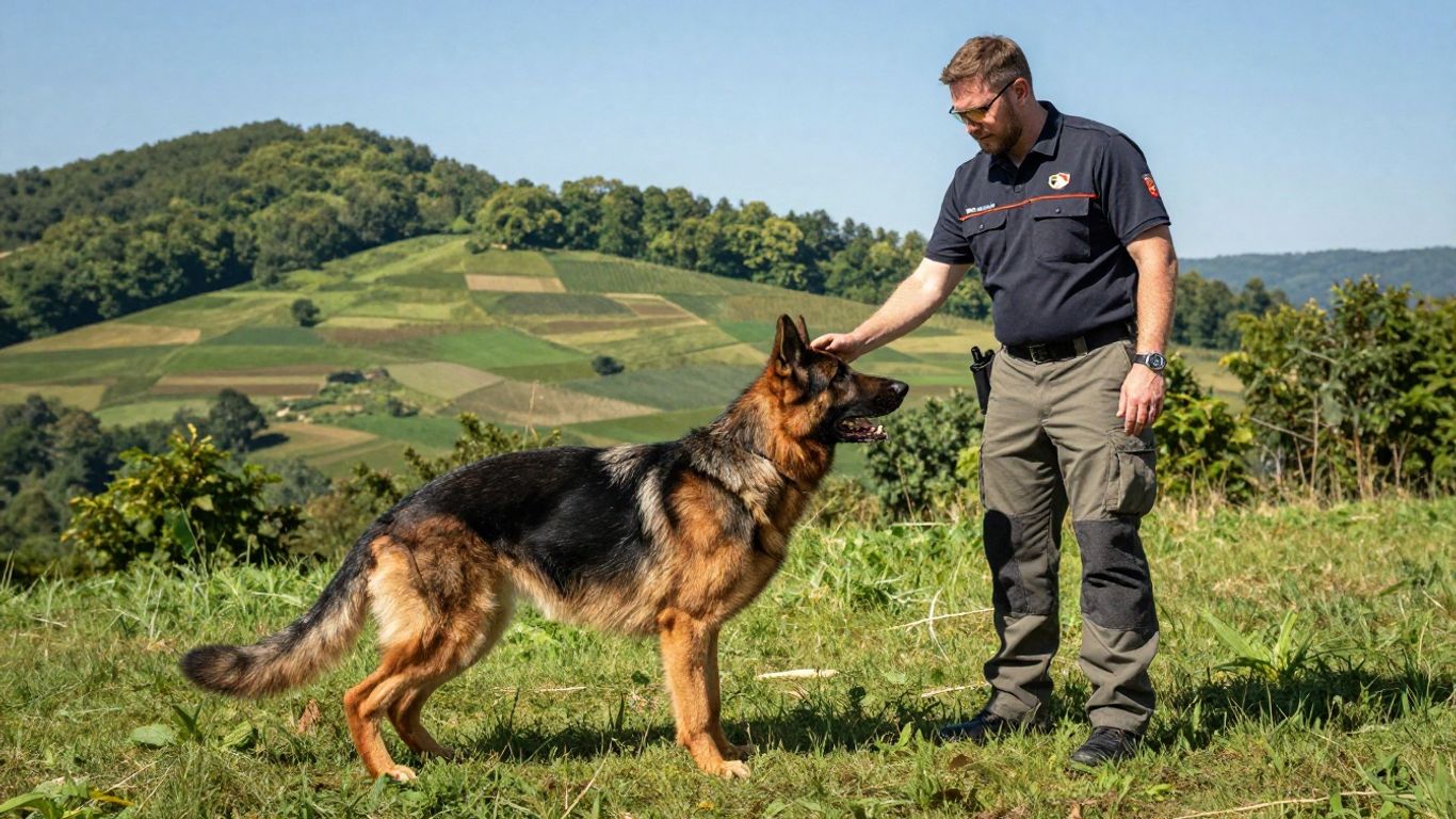 Professional dog training session in a natural Tennessee setting.