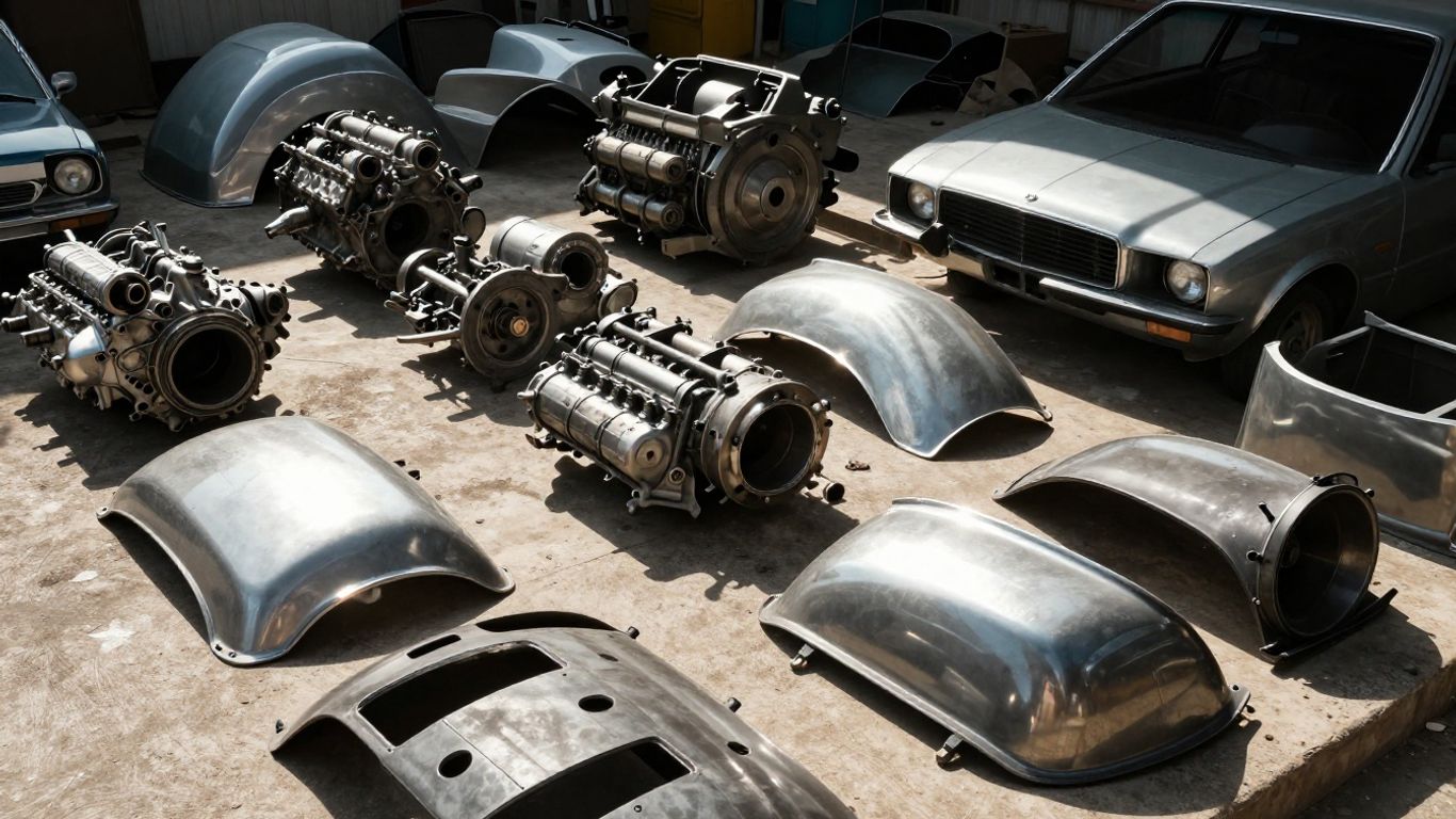 Chrysler car parts in a wrecking yard