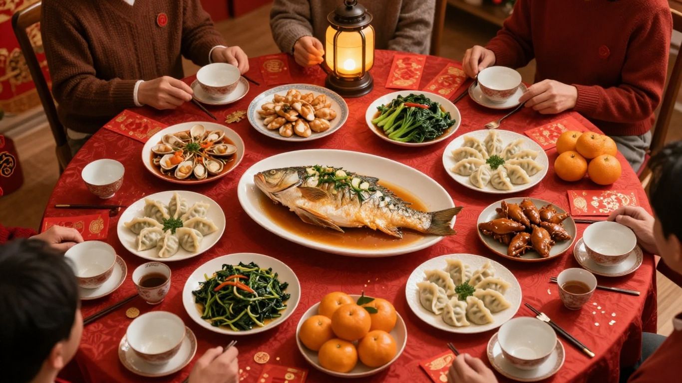 A colorful Chinese New Year reunion table