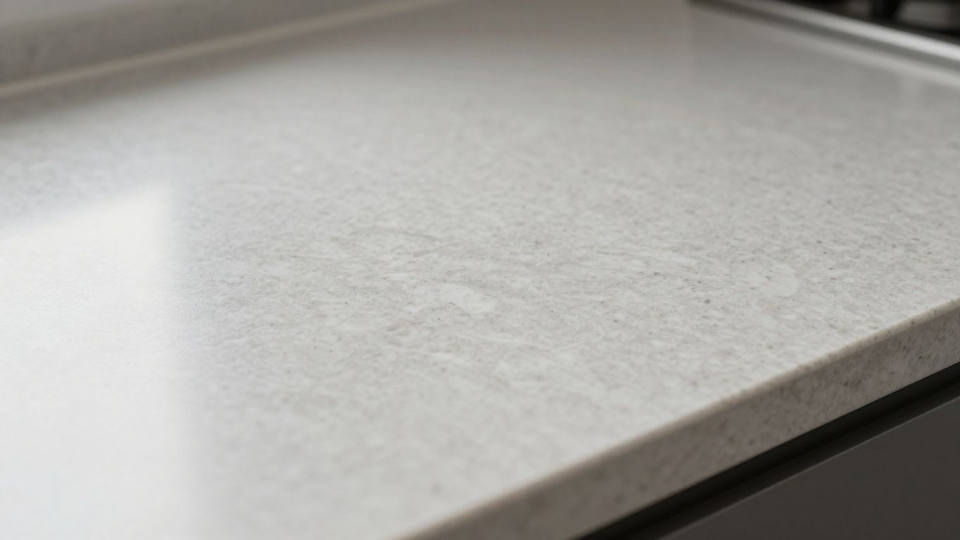 Budget-friendly quartz-like laminate kitchen countertop surface.