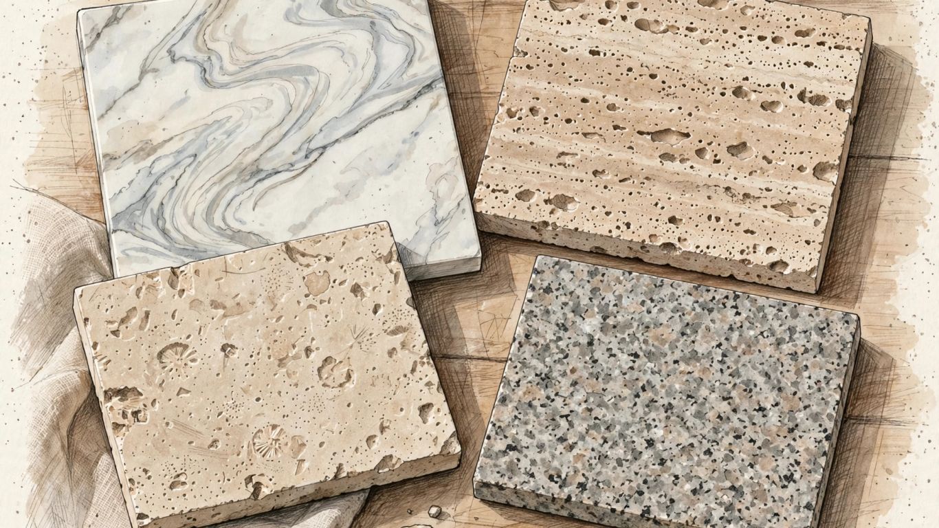 Marble travertine limestone and granite samples