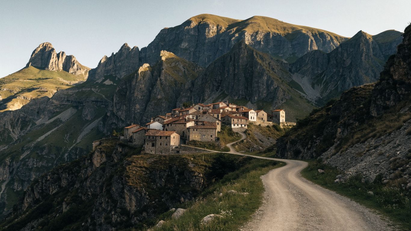 Stone village beneath the Sibillini peaks