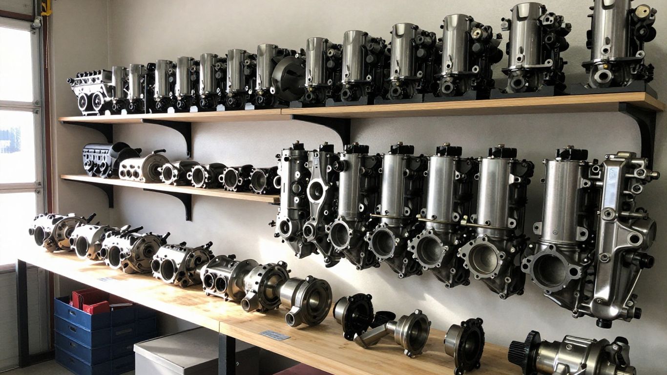 BMW engines and transmissions in a garage