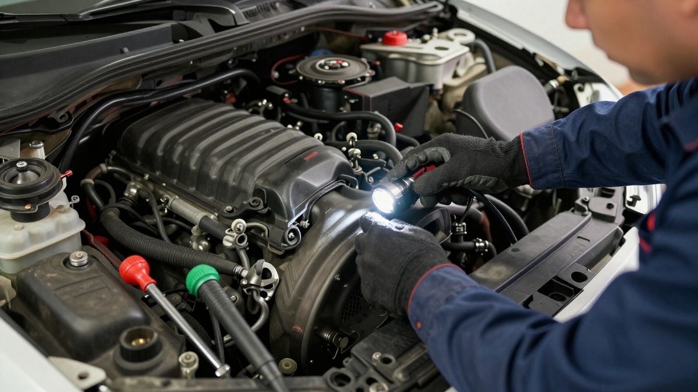 Mechanic inspecting power steering reservoir