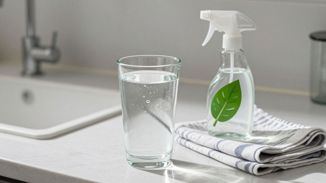 Clean water and cleaning supplies for a healthy home.