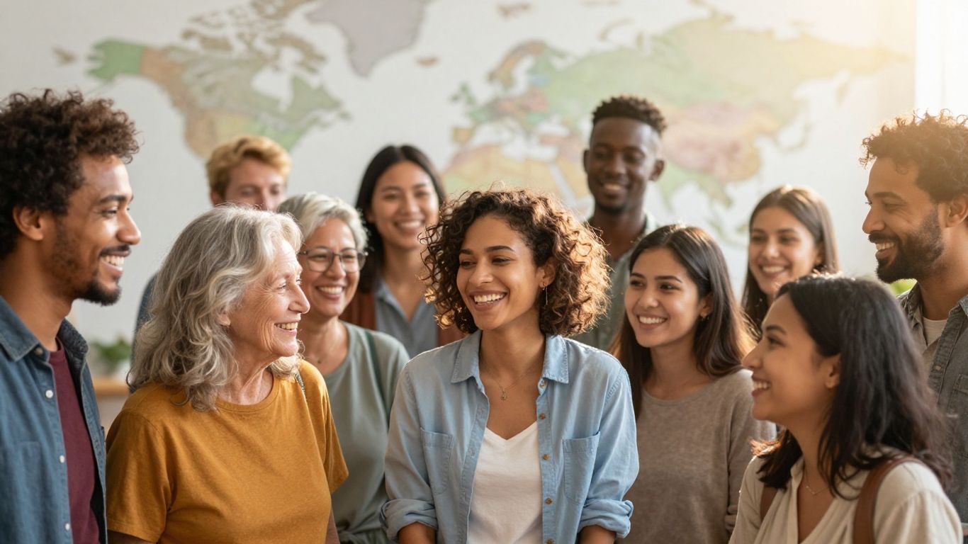 Personas de todo el mundo conectadas globalmente.