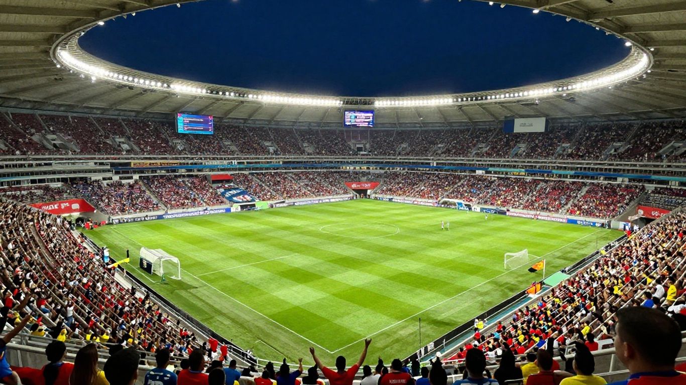 Atanasio Girardot Stadium football match with cheering fans.