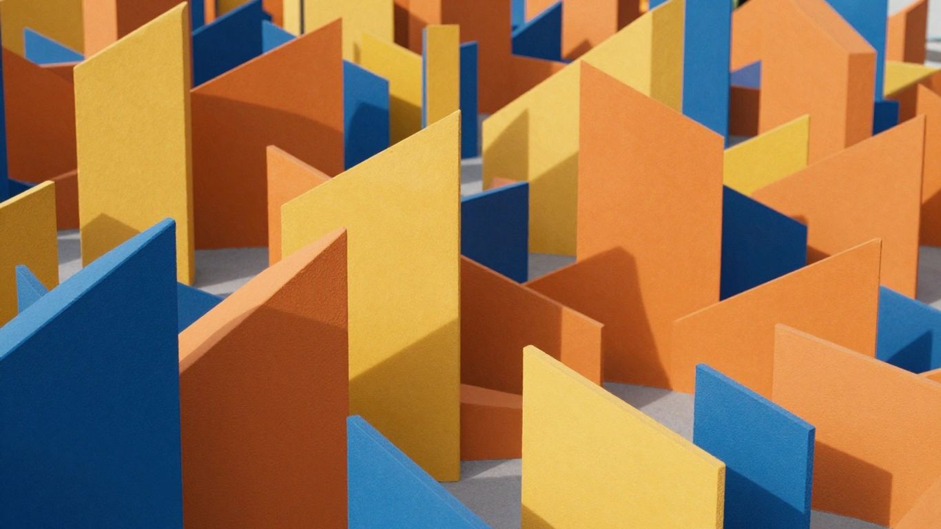 Abstract geometric shapes building upwards, suggesting growth.