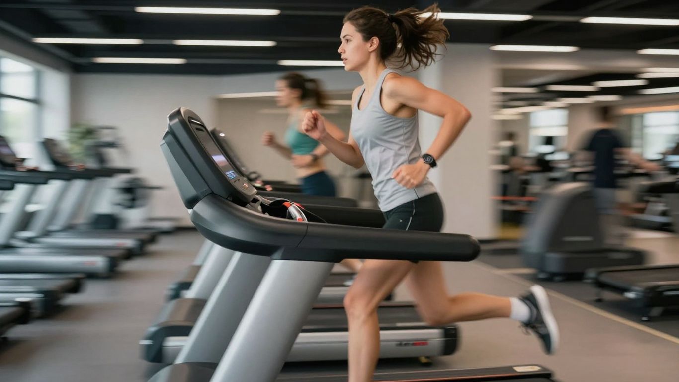 Runner on treadmill during advanced training session.