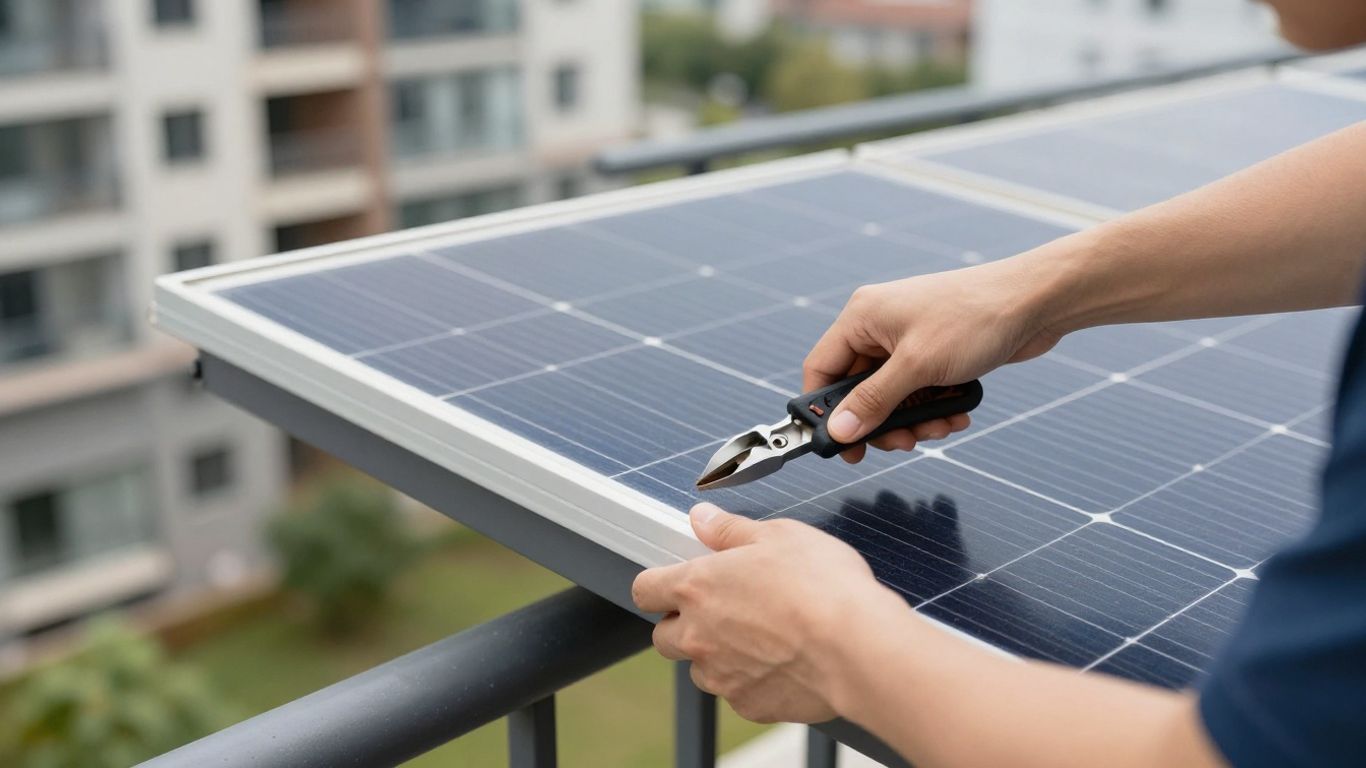 Installation of a solar panel on a balcony