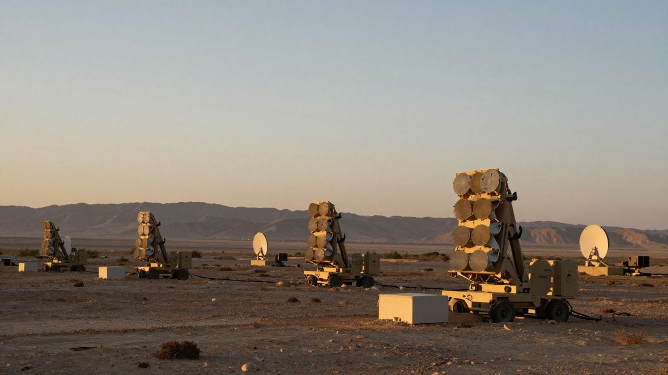 Missile defense batteries at dusk