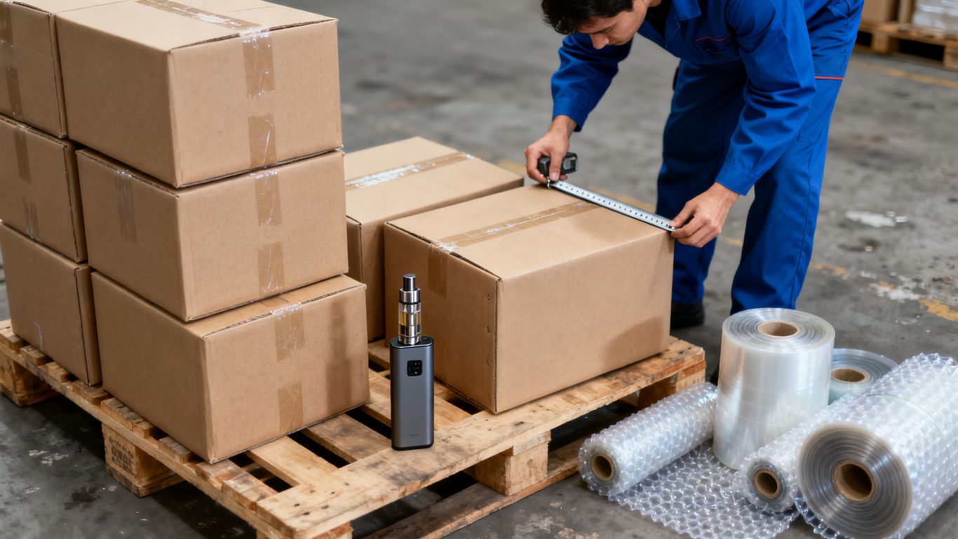 Freight cartons and vape devices prepared for export